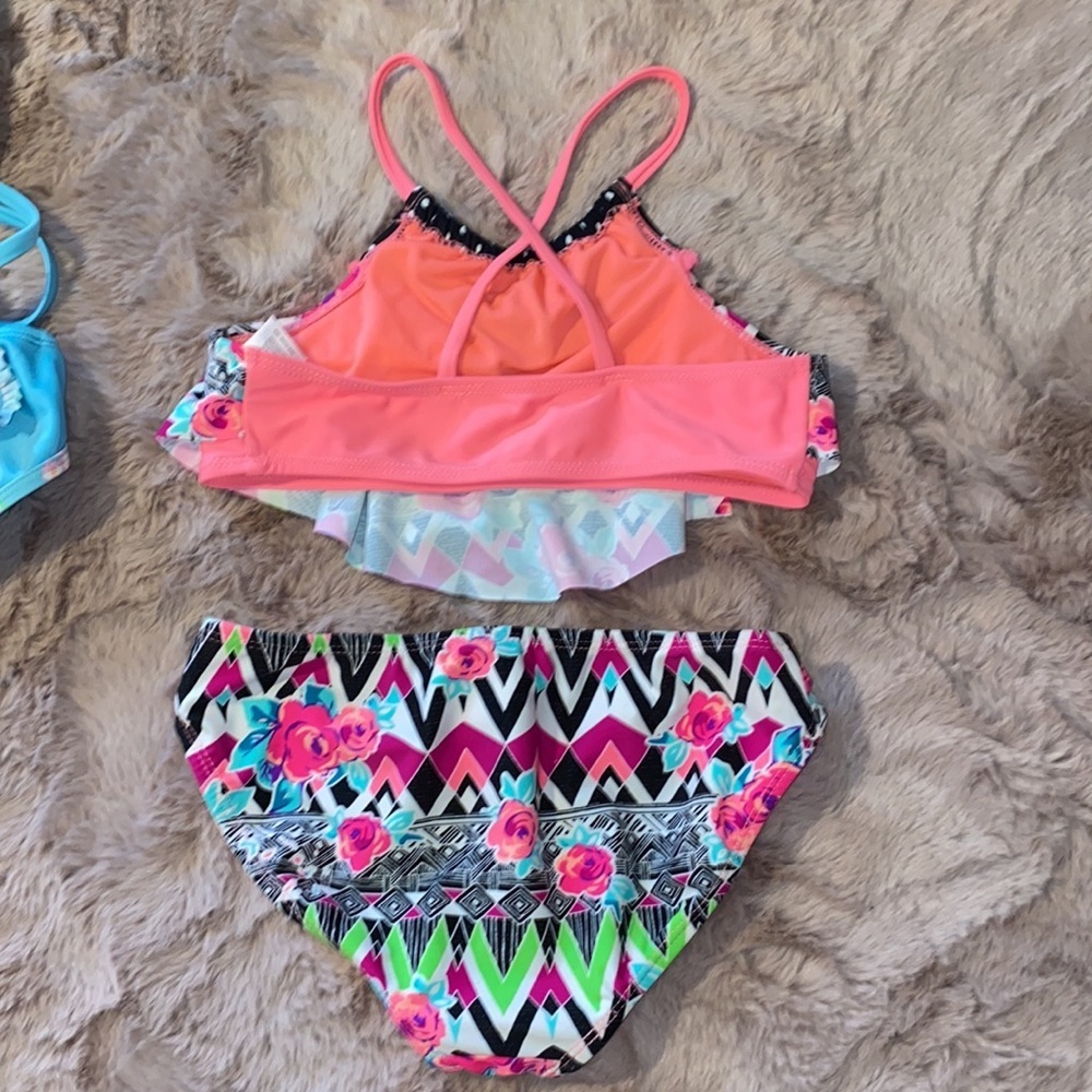 Wonder Nation M (7-8) girls 2-piece bikini swimsuit black pink neon green white‌ - Picture 10 of 13